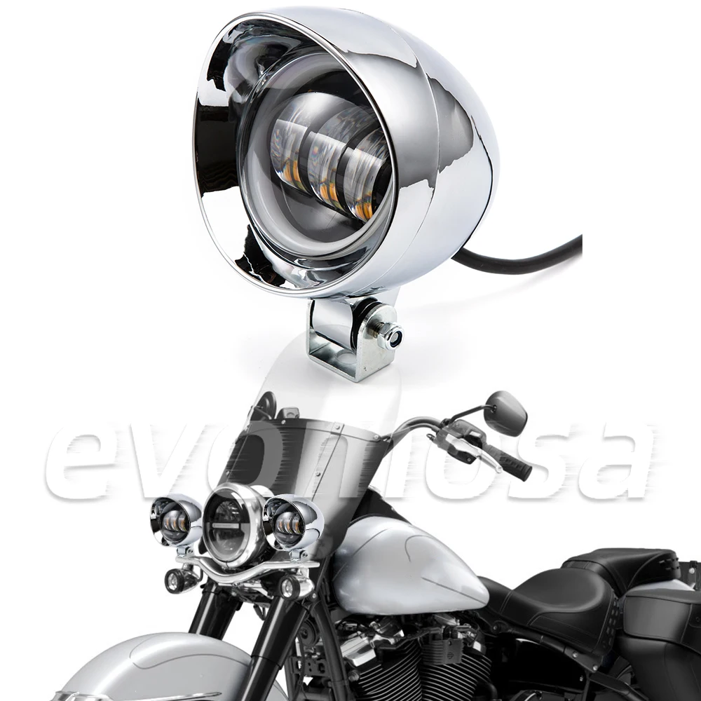 Chrome Motorcycle LED Auxiliary Spotlight Fog Light Bullet Dual Color For Cruisers Choppers Cafe Racers Custom Application