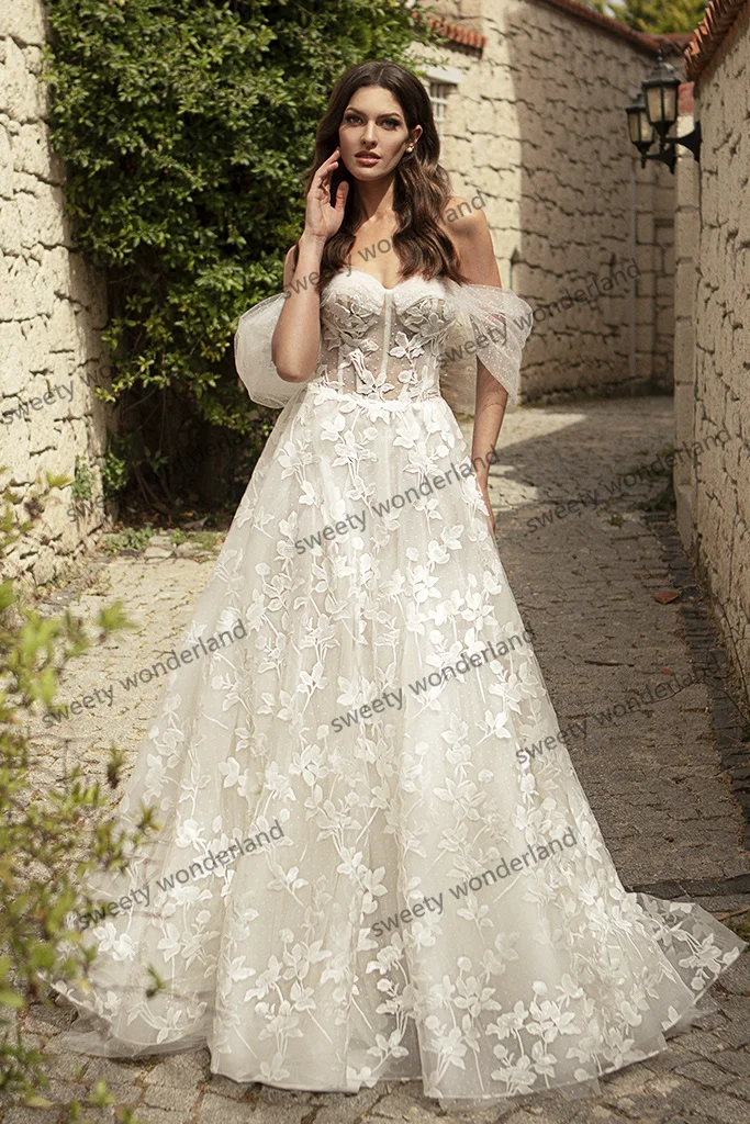 Vestido De novia De encaje Floral sin hombros para mujer, vestido De novia bohemio con Espalda descubierta, 2023