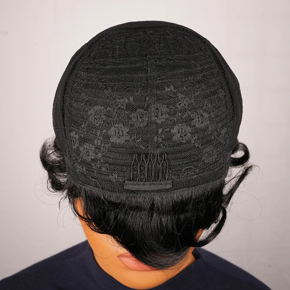 루즈 웨이브 픽시 컷 가발 인모 짧은 곱슬 가발 흑인 여성용 프리플럭 브라질 레미 헤어 풀 머신 메이드 숏 가발