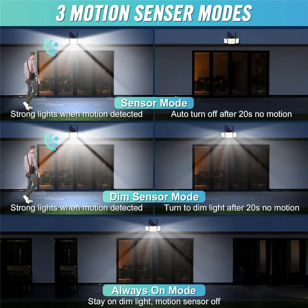 346LED Solar Light Outdoor Waterproof with Motion Sensor Floodlight Remote Control 3 Modes for Patio Garage Backyard