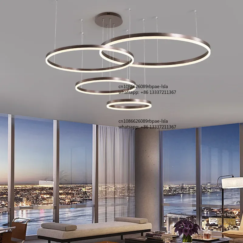 Minimalist Creative Round LED Decoration Pendant Light for Living Room Dining Room Hotel Villa Circle Chandelier Ceiling