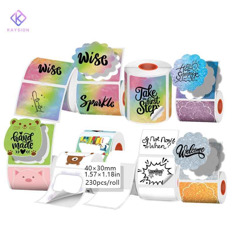 

KAYSION 6 Rolls Thermal Label Set Color Label Sticker Suit for Portable Thermal Printer Chrismas Gift Multi-Scene Universal