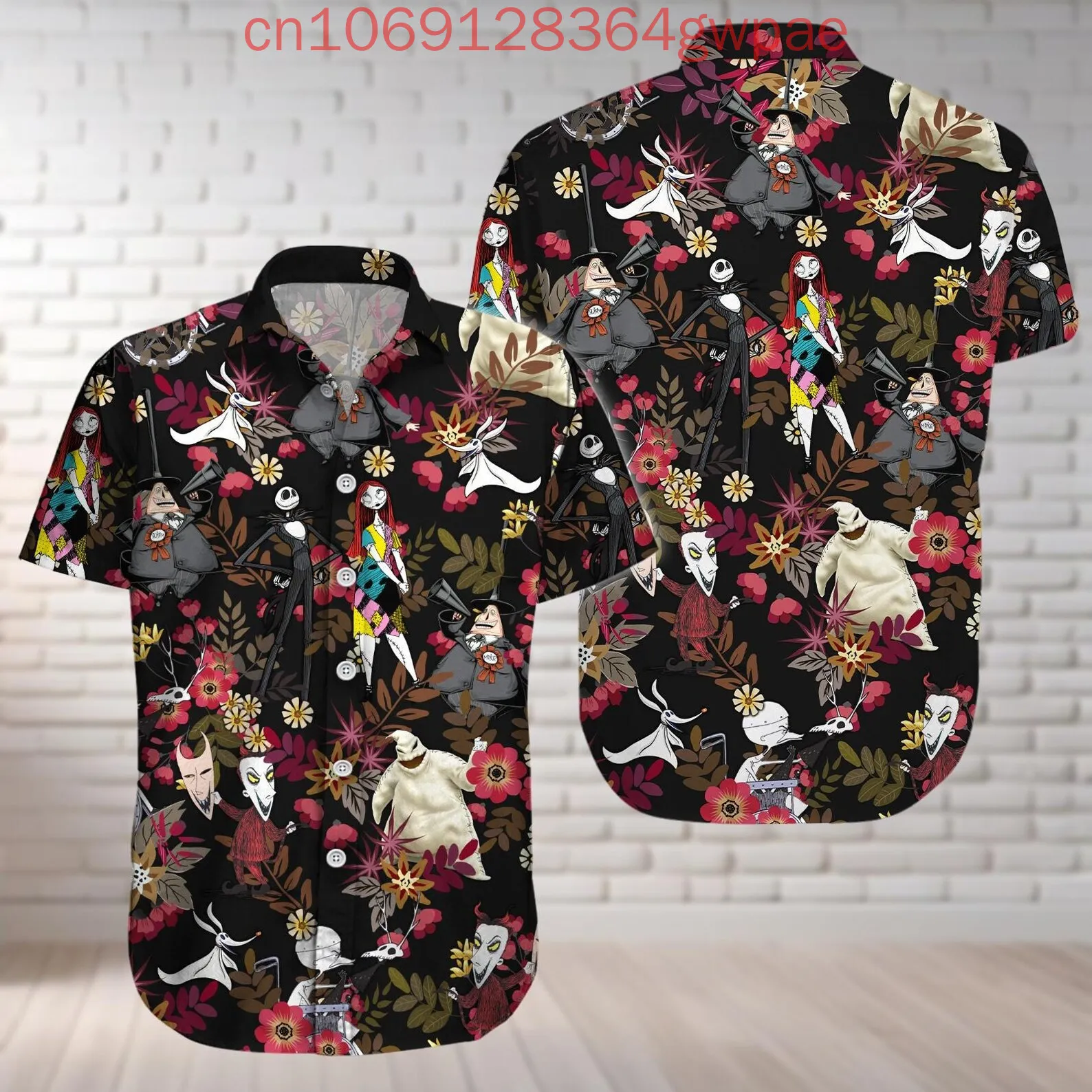 

Jack Skellington Women's Short Sleeve Hawaiian Shirt The Nightmare Before Christmas Summer Casual Fashion Women's Beach Shirts