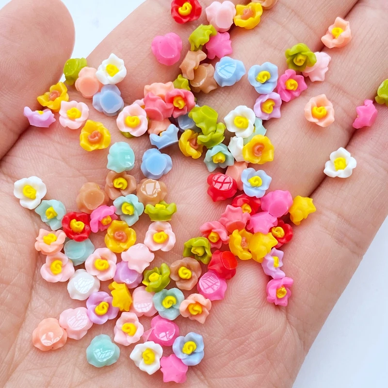 100Pcs Resin 3D Colorful Mini Flower Gems Flatback Figurines Scrapbook Wedding Applique Nail Art Decor Crafts