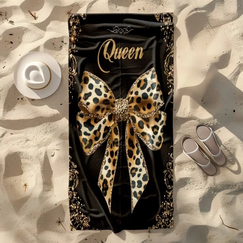 Luxury Queen Leopard Bow Beach Towel Microfiber Gold Black Bath Towels Large Shawl Wrap Quick Dry Blanket For Women Gift