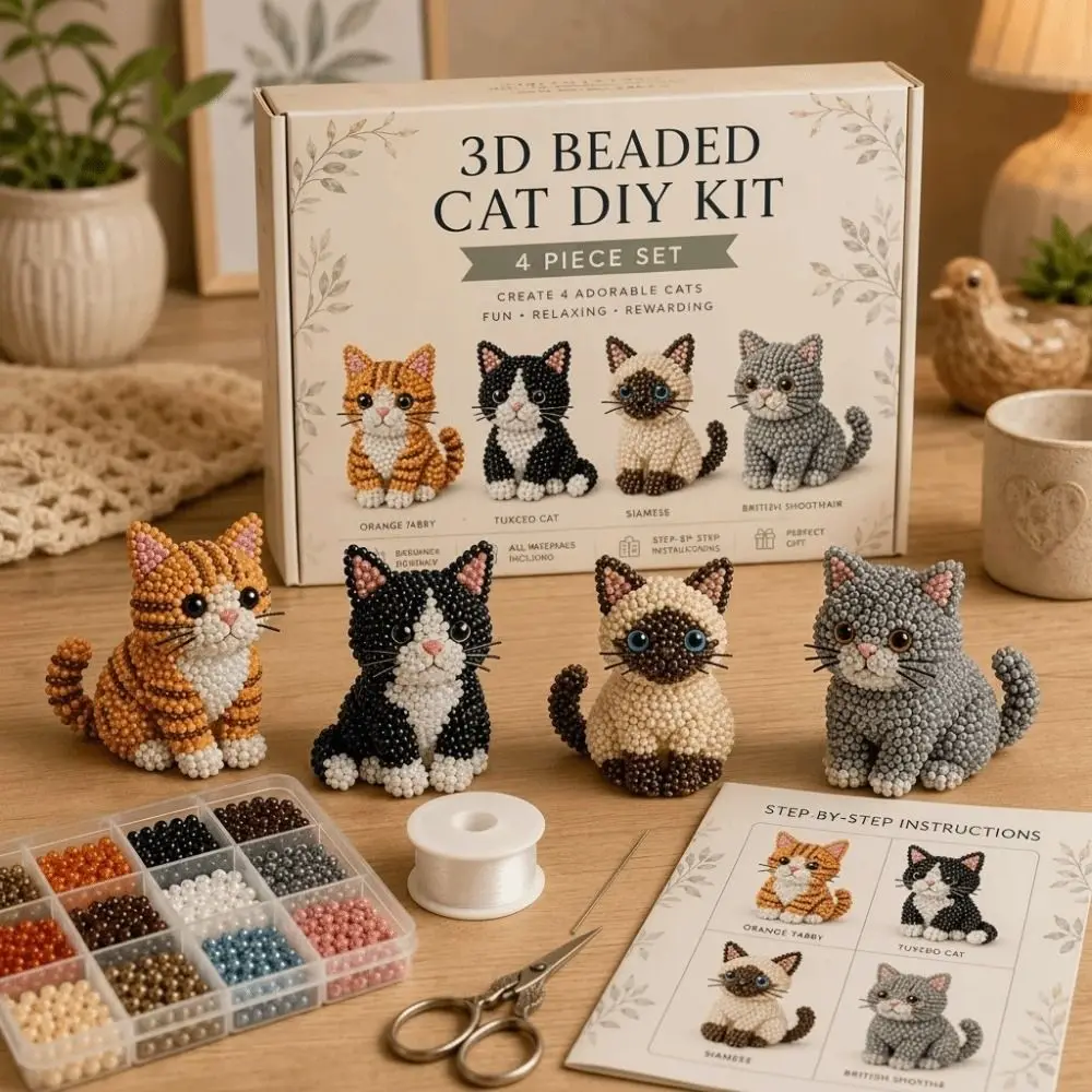 Tiny Beads 3D Beaded Animal Kit Cute Design Animal Shape Handmade Bead Art Kit Creative Craft Bead Weaving Kit For Adults & Kids