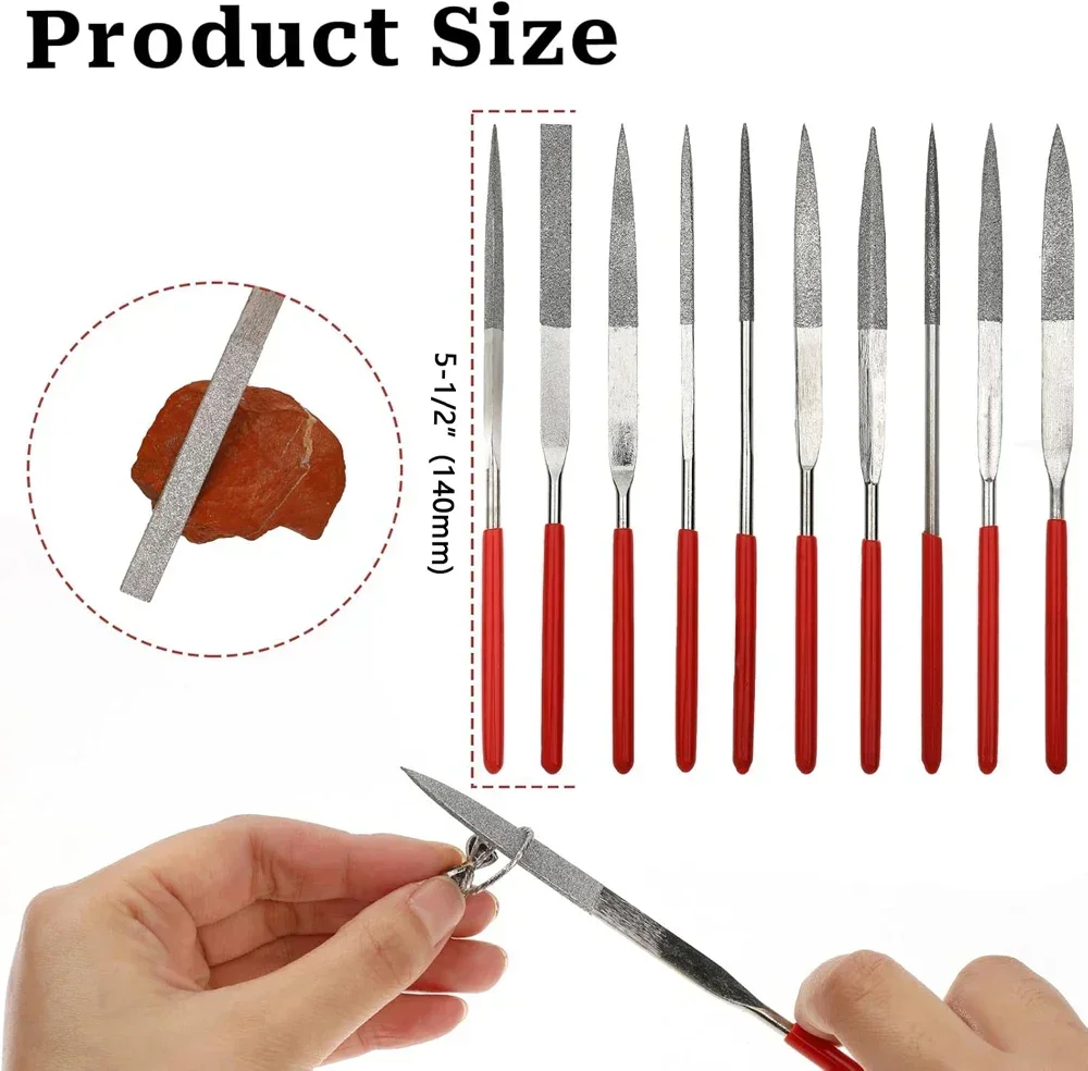 

10Pcs Diamond Needle File Set 3x140mm Mini Needle File Kit For Stone Glass Metal Carving Craft Hand Tools Needle File Set