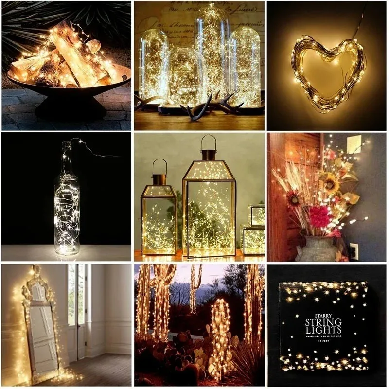 10M LED-koperdraad lichtslingers op batterijen Garland Fairy Lighting Strings Holiday Christmas Wedding Party Decoration