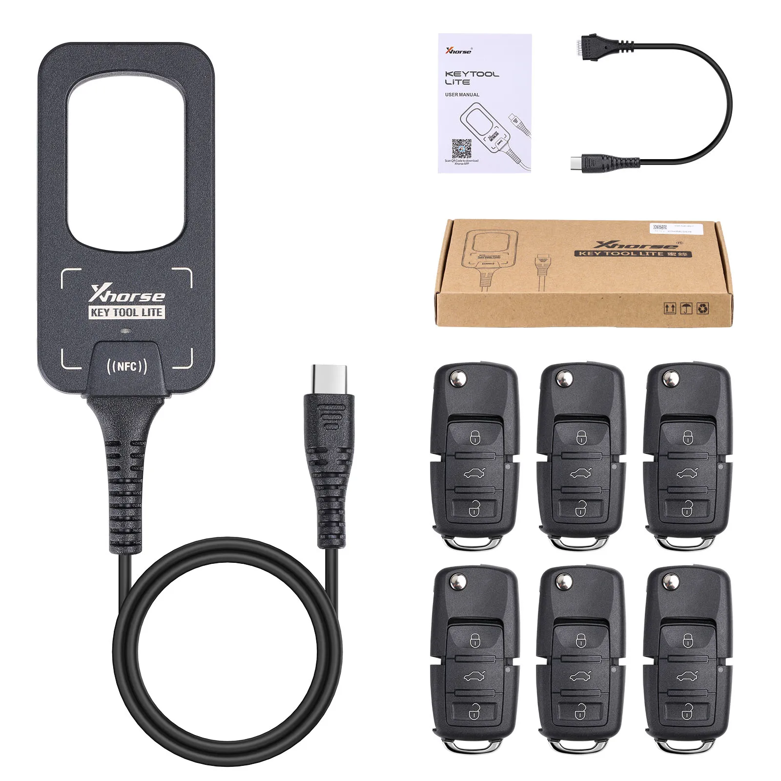 Xhorse VVDI BEE Key Tool Lite Frequency Detection Transponder Clone with 6pcs XKB501EN Wire Remotes Connect VVDI Super Chip