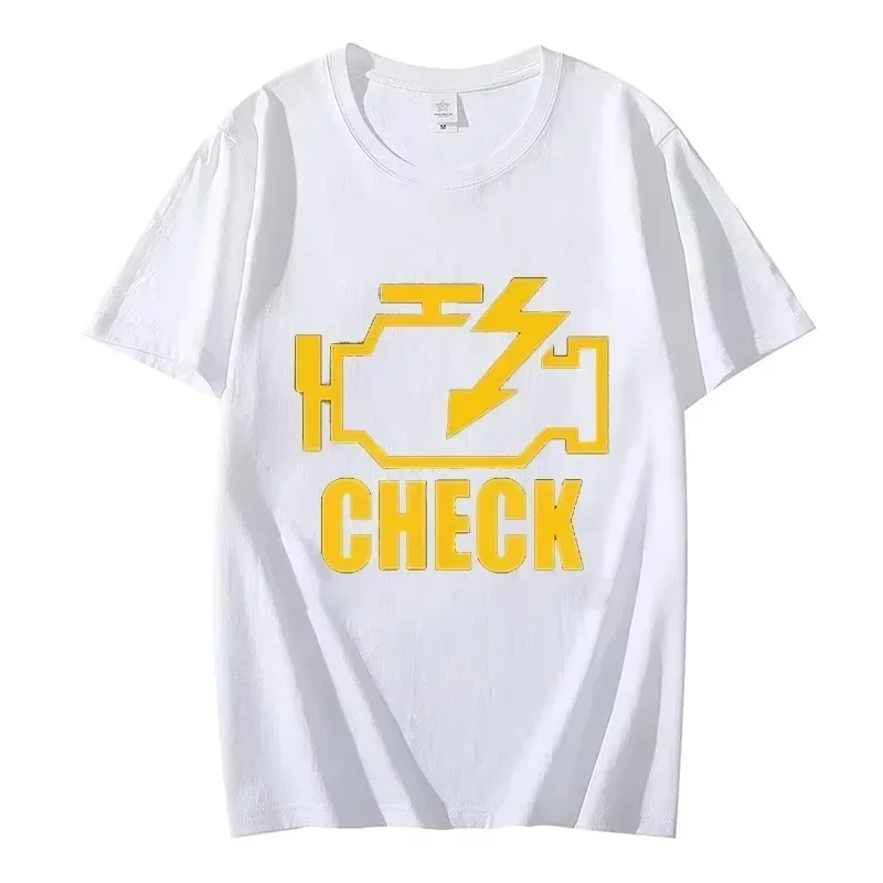 Car Maintenance Check Engine Indicator Light Fun Print Design Summer Fashion Pure Cotton Men's T-shirt Fun Short-sleeved Shirt