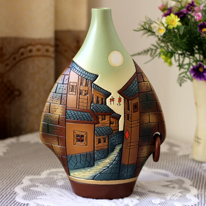 Handicrafts Ceramic Vase Living Room Duobao Pavilion Dining Cabinet Ornament