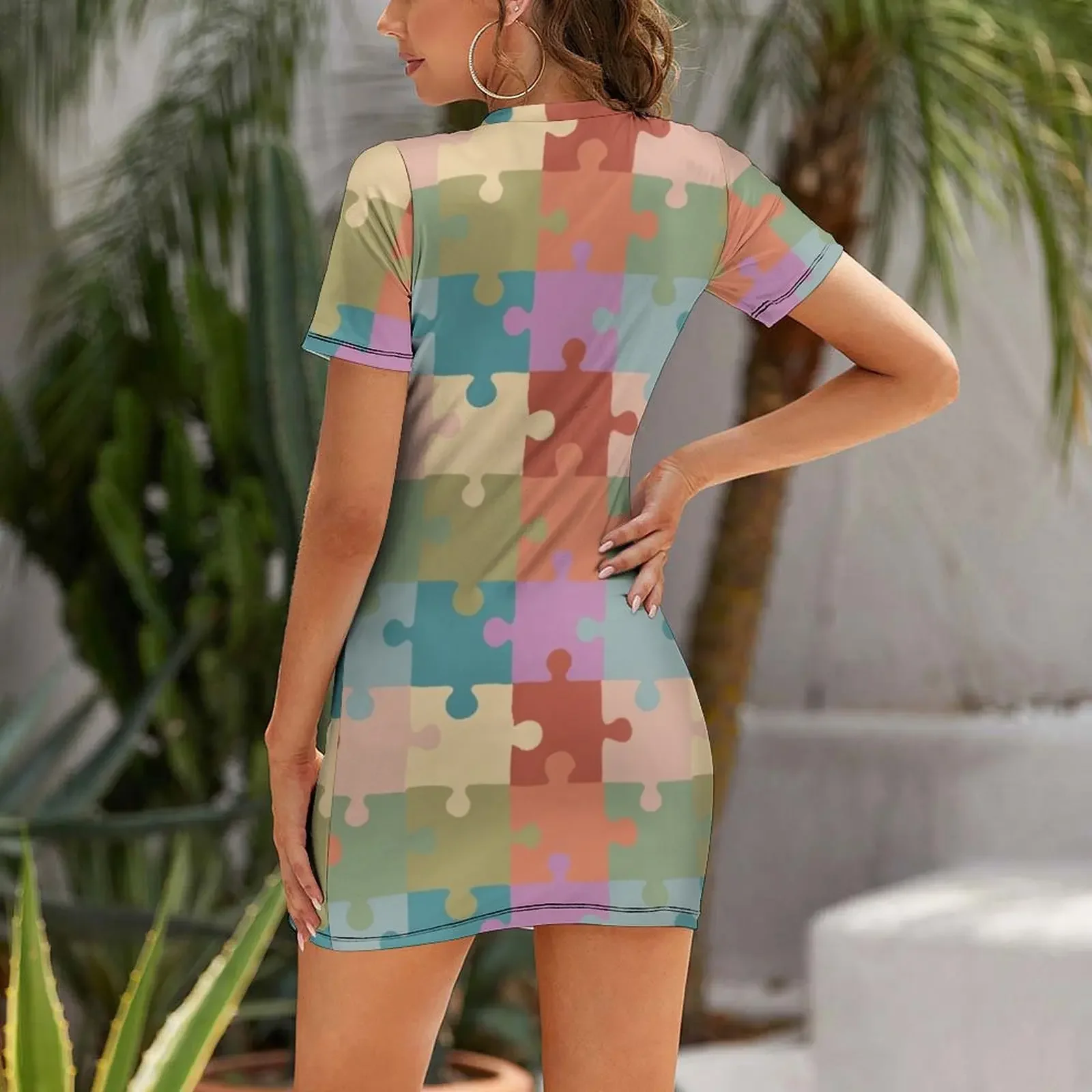 pastel jigsaw puzzle Short Sleeved Dress Women long dress long dresses for women ceremony dresses summer dresses womens 2024