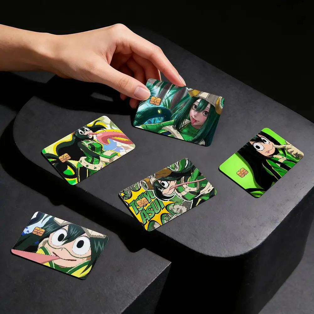 Anime My H-Hero A-Academia Tsuyu Asui Creative Bank Card Sticker Covers Chip Cards Credit Card Skins Scratch Protection