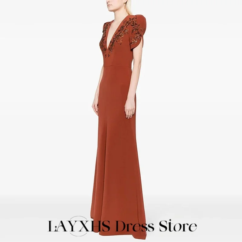 فساتين سهرة رسمية فريدة من نوعها من LAYXHS على شكل حرف v نصف كم مزينة بالخرز حورية البحر فساتين لحضور الحفلات الموسيقية مخصصة من Fساتين Sheer