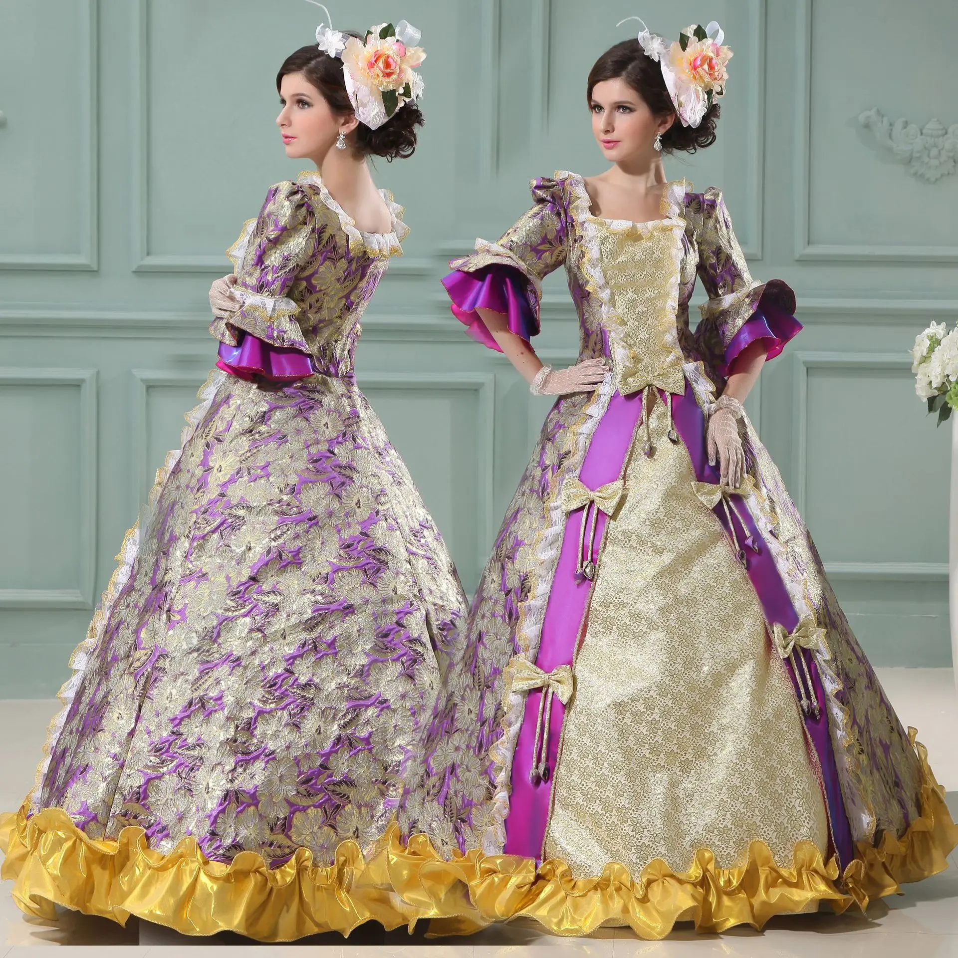 Aangepaste glanzende middeleeuwse Marie vrouwen avondjurken Renaissance Victoriaanse maskerade theater prom partij jurken vestido de noche