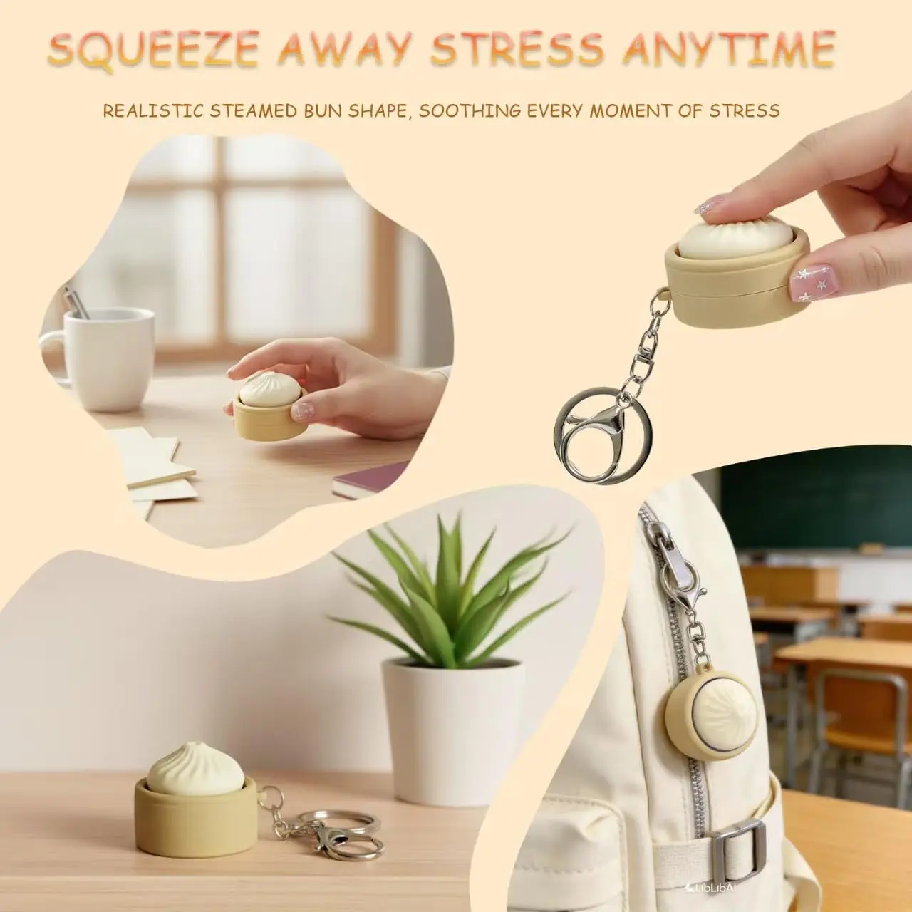 Simulation  Keychain Lightweight Xiaolongbao Key Chain Pendant Key Chain Bouncy Decompression Key Chain For Student Use Gift