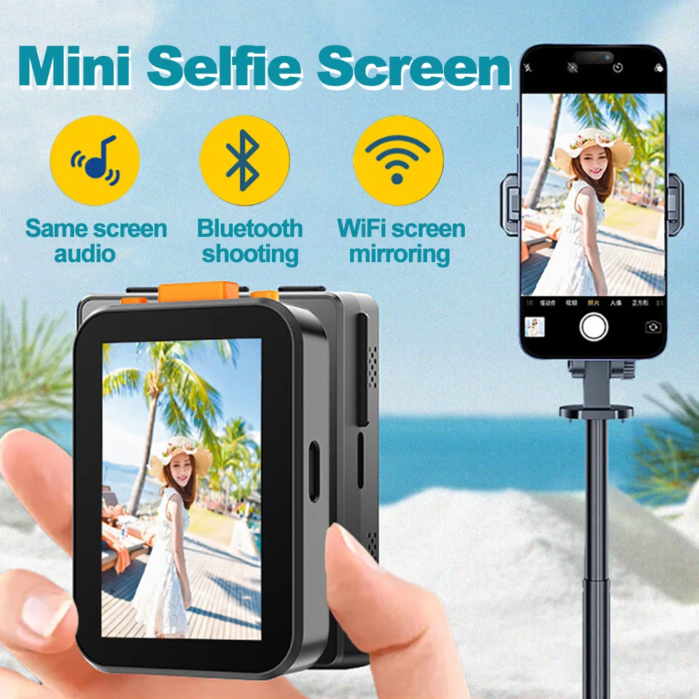 Phone Vlog Selfie Monitor Screen for Phone Rear Camera Mini Selfie Screen with Sound Projection Bluetooth Remote Photography