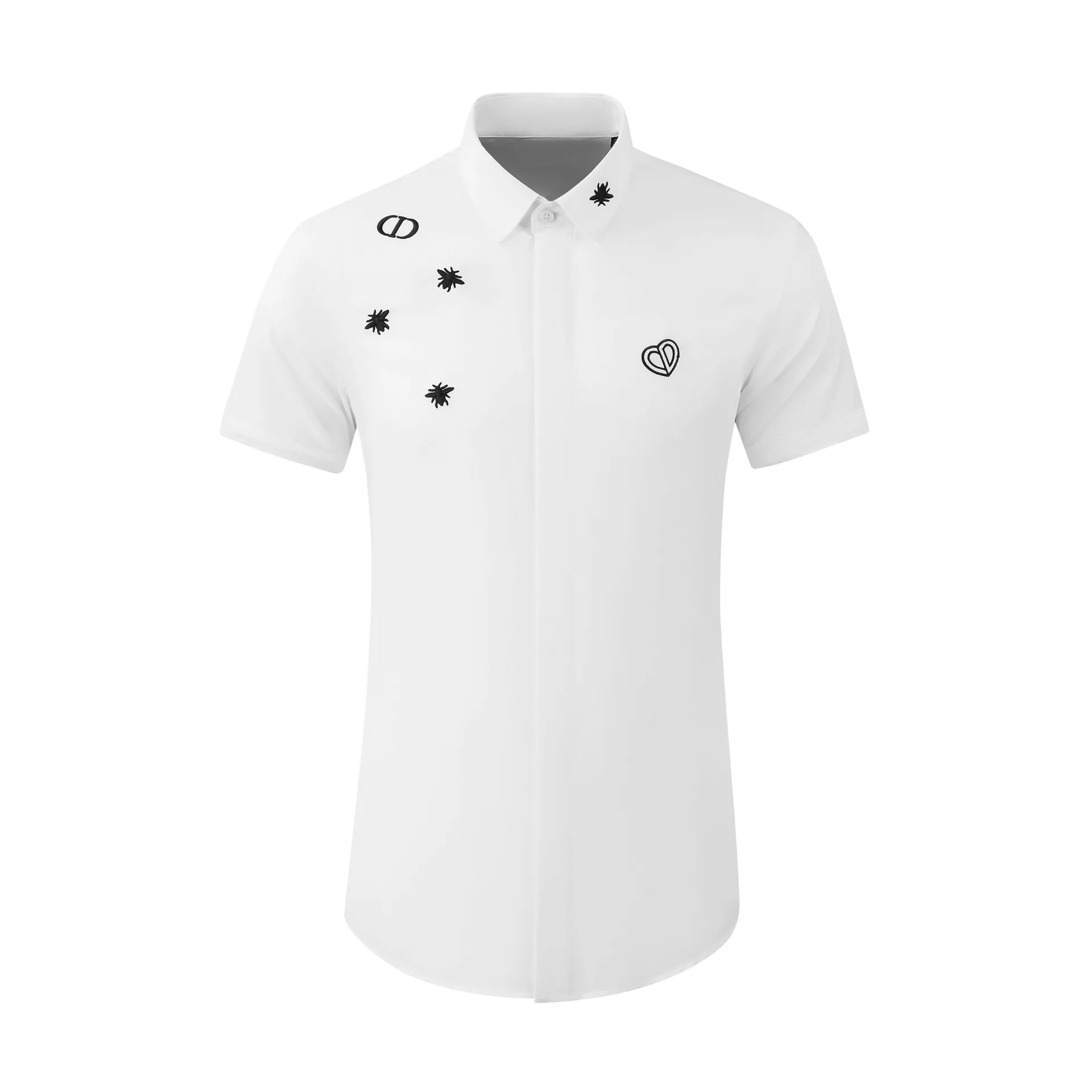 

2023 Summer New Short Sleeve Love 3D Embroidery Men's Slim Fit Fashion Exquisite Shirt