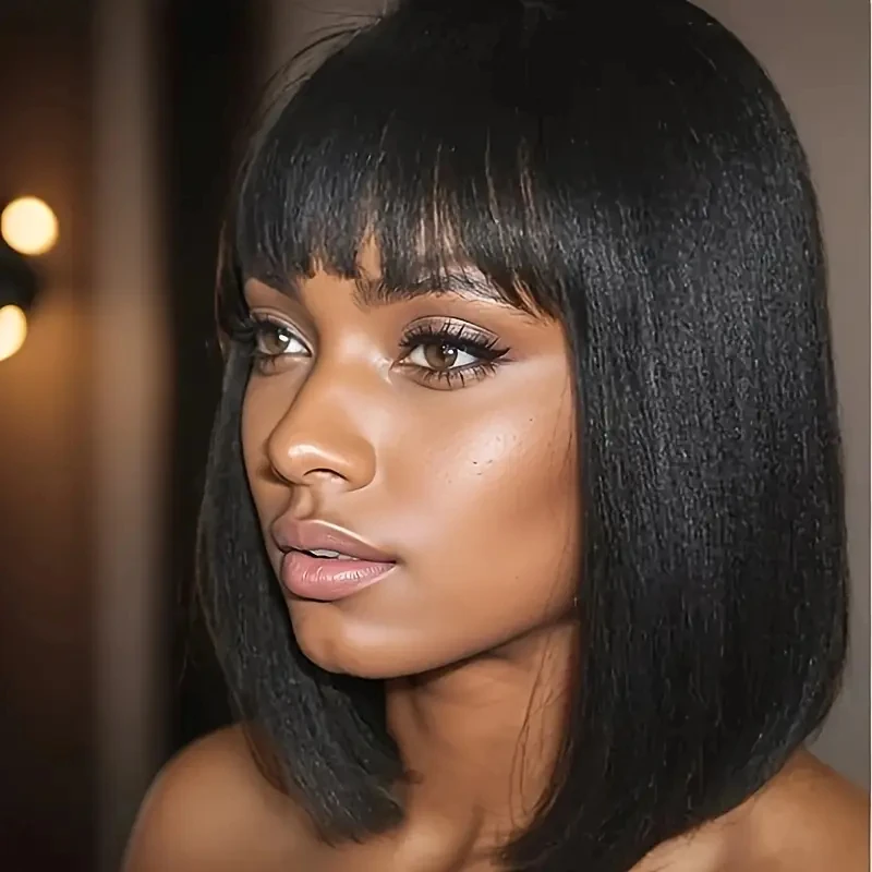 HAIRTIME Bob Straight Short Bob Glueless Wig with Bangs HD Lace 180% Density Glueless HD Lace Bob With Bang Glueless Wigs