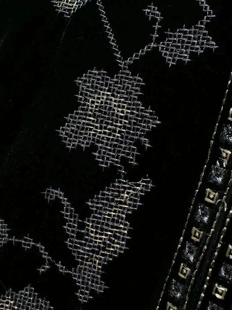 Wanita 2025 Musim Gugur Vintage Kerah O Bordir Geometris Floral Mantel Beludru Pendek Wanita Karir Lengan Panjang Jaket Luaran Atasan