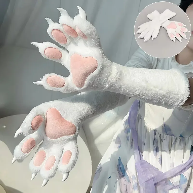 FallenVex Store Plush Furry Cat Paw Gloves Animal Paw Mittens Anime Cosplay Handwear for Halloween Party Costume Props