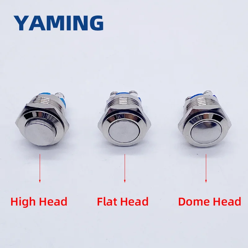 16mm Metal Push Button Switch IP65 Waterproof Nickel Plated Brass Press Button Self-reset 1NO High/Flat/Shape Round Momentary