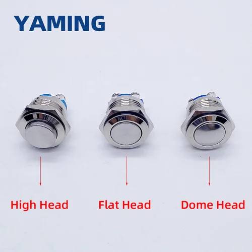 Imagen 2 del producto Interruptor de botón de Metal impermeable, pulsador de latón niquelado, reinicio automático, 1NO, alto/plano/forma redonda, momentáneo, 16mm, IP65