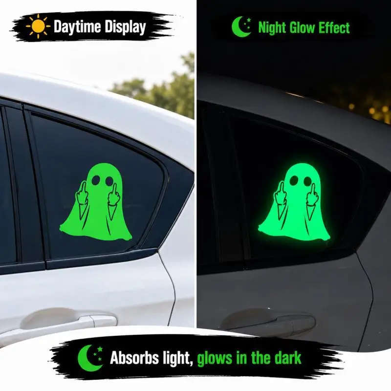 2PCS Glow in the Dark Ghost Car Window Stickers, Funny Halloween Auto Decals for Side and Rear Windows
