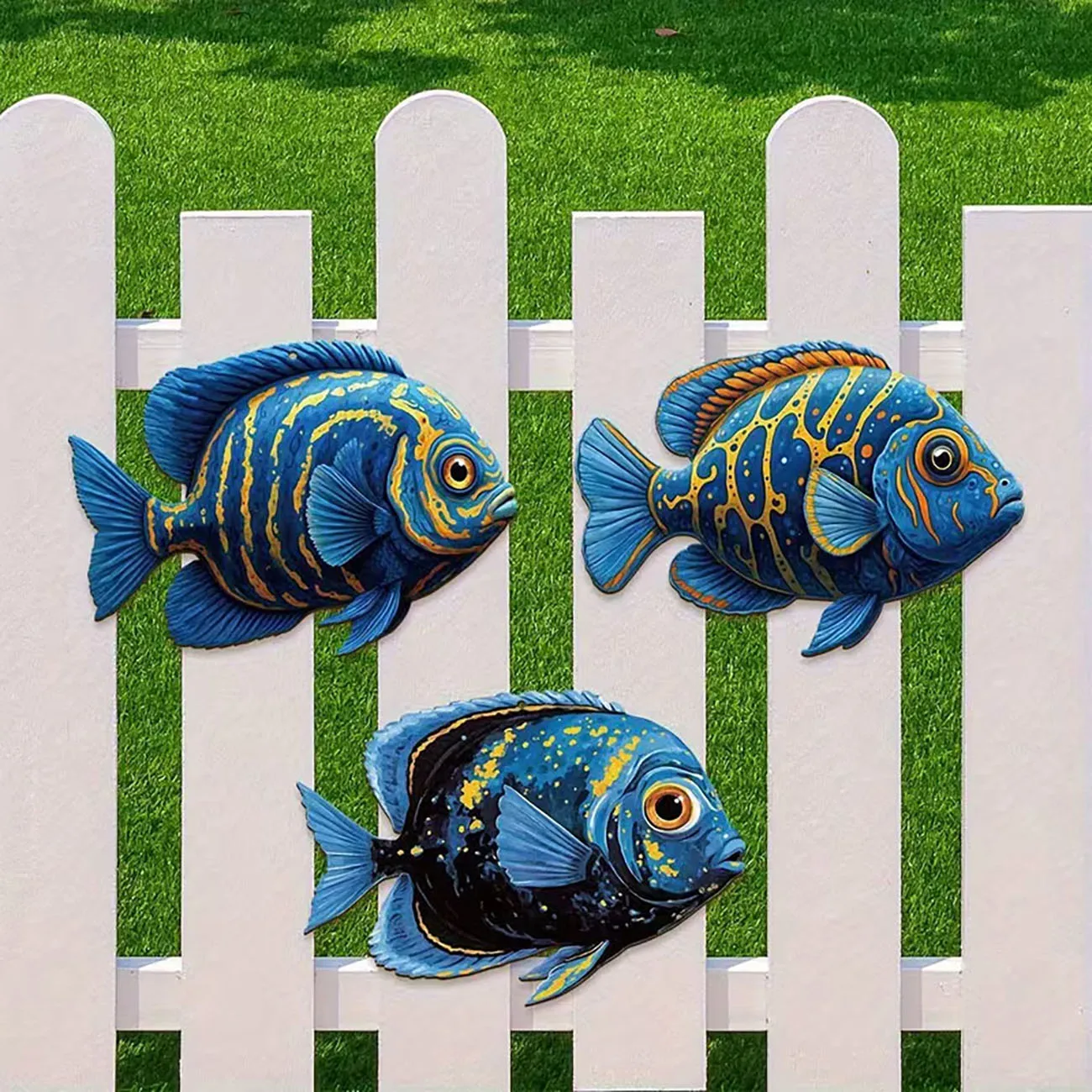 3 Pcs Wooden Tropical Fish Wall Decor Nautical Ocean Wall Art for Fence Patio Home Bathroom Decoration