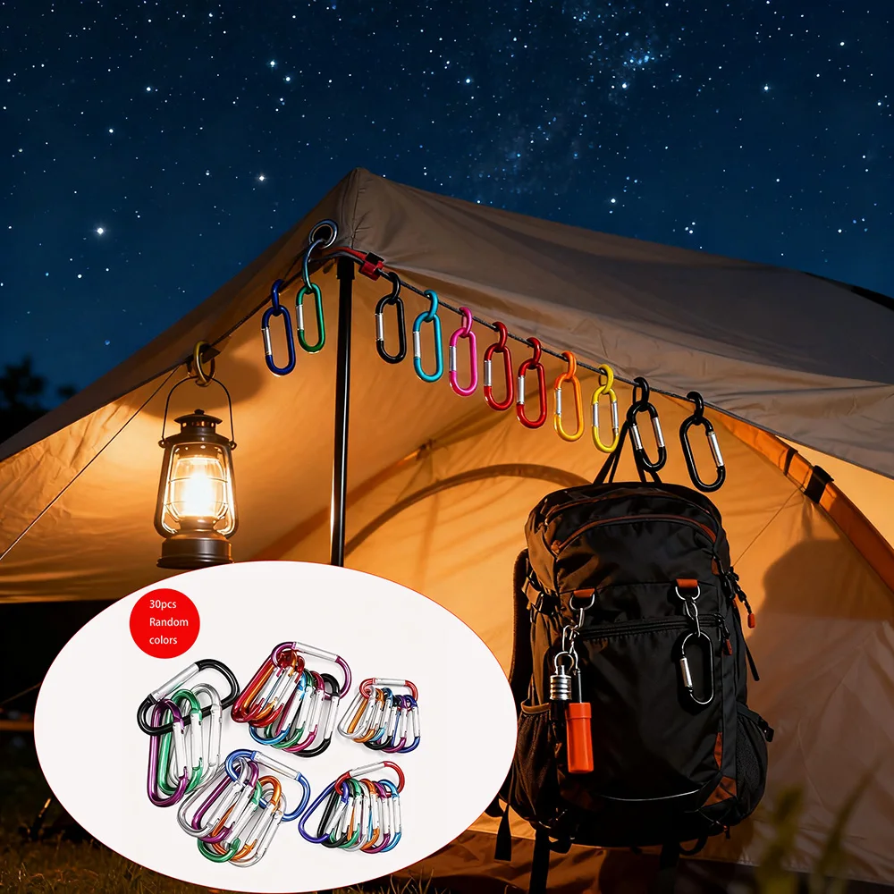 30 Mixed-Color D-Shaped Aluminum Alloy Bag Hook Accessories Set, Outdoor Travel Bag and Hiking Bag Hook Accessories, Suitable for Hiking, Camping, Fishing, Celebrating Independence Day, Labor Day, and Water Day - Multi-Colored, Durable Metal Hardware, Camping Accessories, Holiday Accessories, Multi-Colored Surface