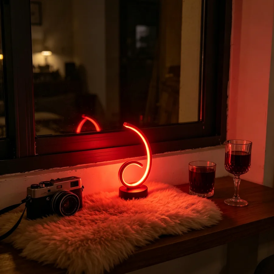 1PC Modern Spiral Musical Note LED Table Lamp, RGB Color Changing Neon Light, USB Powered Decor Lamp for Bedroom, Party, Home
