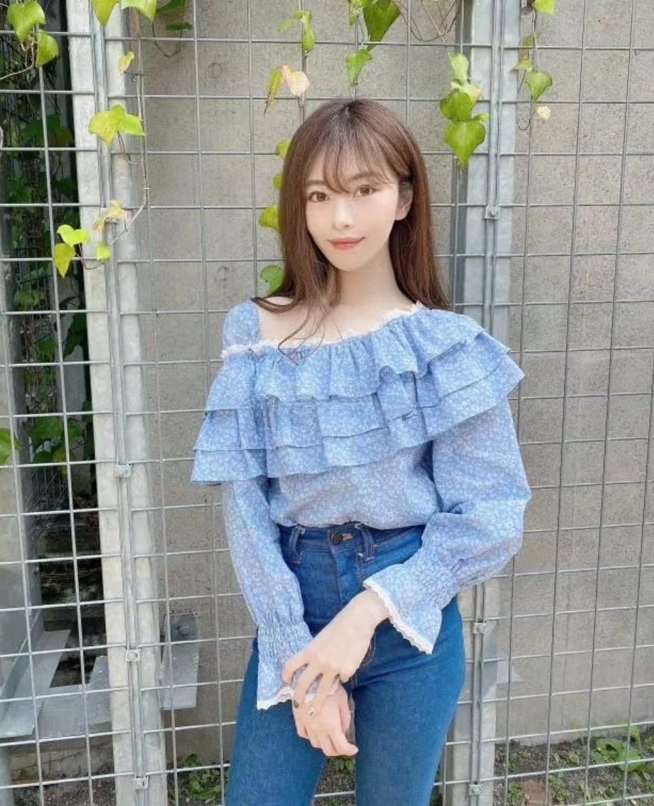 

Verybra1n Sweet Style Floral Print Lace Collar Patchwork Shirt Japanese Style Long Sleeve Slim Fit Women's Premium Shirt
