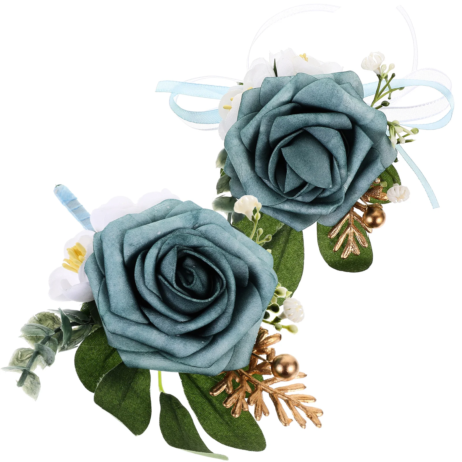 

Wrist Corsage Bride Boutonniere Shallow Blue Wedding Bridal Bridesmaid Party Decorations Artificial FlowerCorsage SetFlower