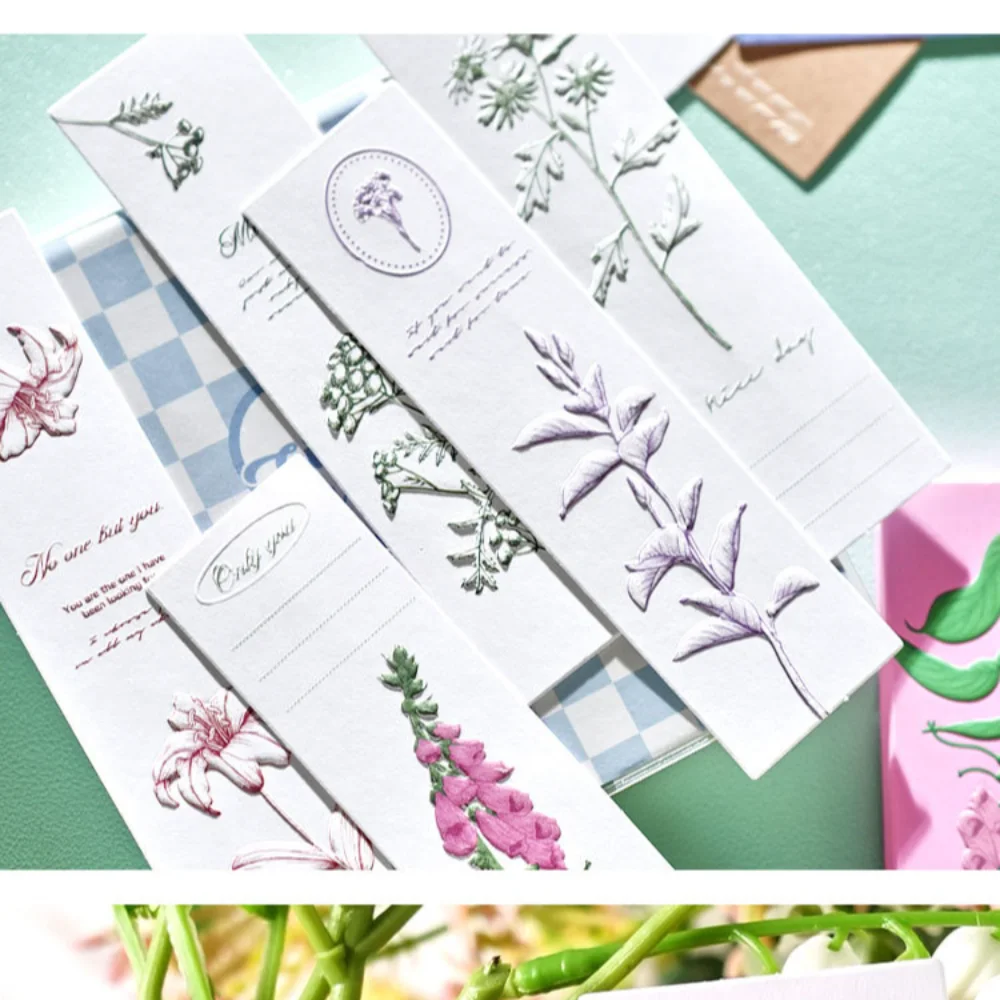 20 sheets Three-dimensional Embossed Stereo Bookmark Flower Natural 3D Advanced Page Card Plant Fancy Message Card Students