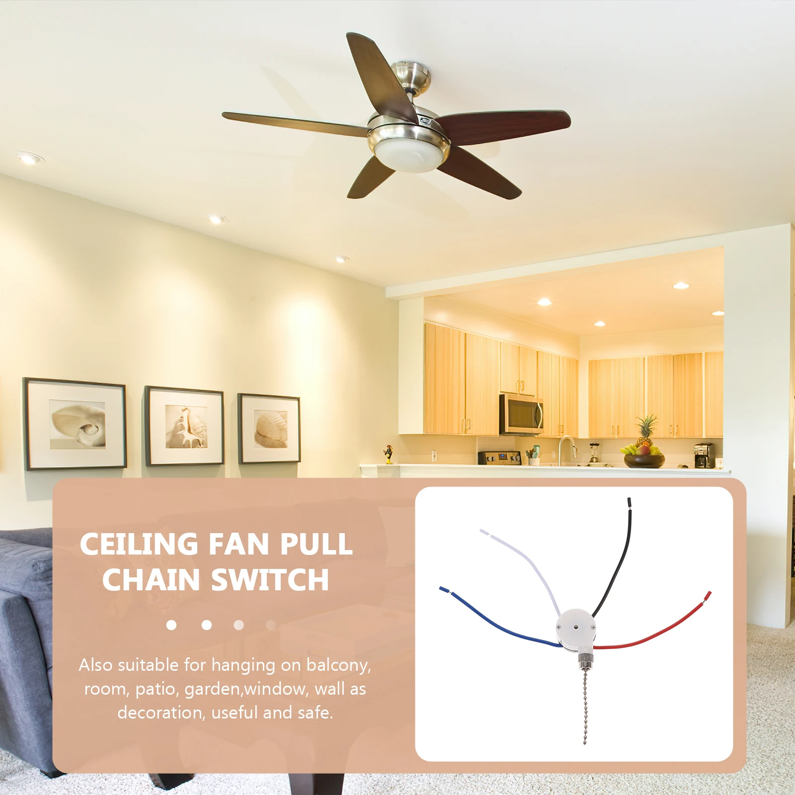 

Pull Chain 3-Speed 4-Wire Ceiling Pull Switch Home Decoration Fan Control Replacement Lamp Parts Durable Material