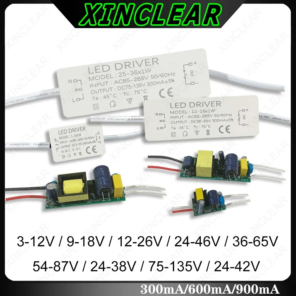 LED Driver 3-5W 4-7W 8-12W 12-18W 18-25W 25-36W Power Supply 300mA 600MA 900MA Constant Current Driver LED Lighting Transformer