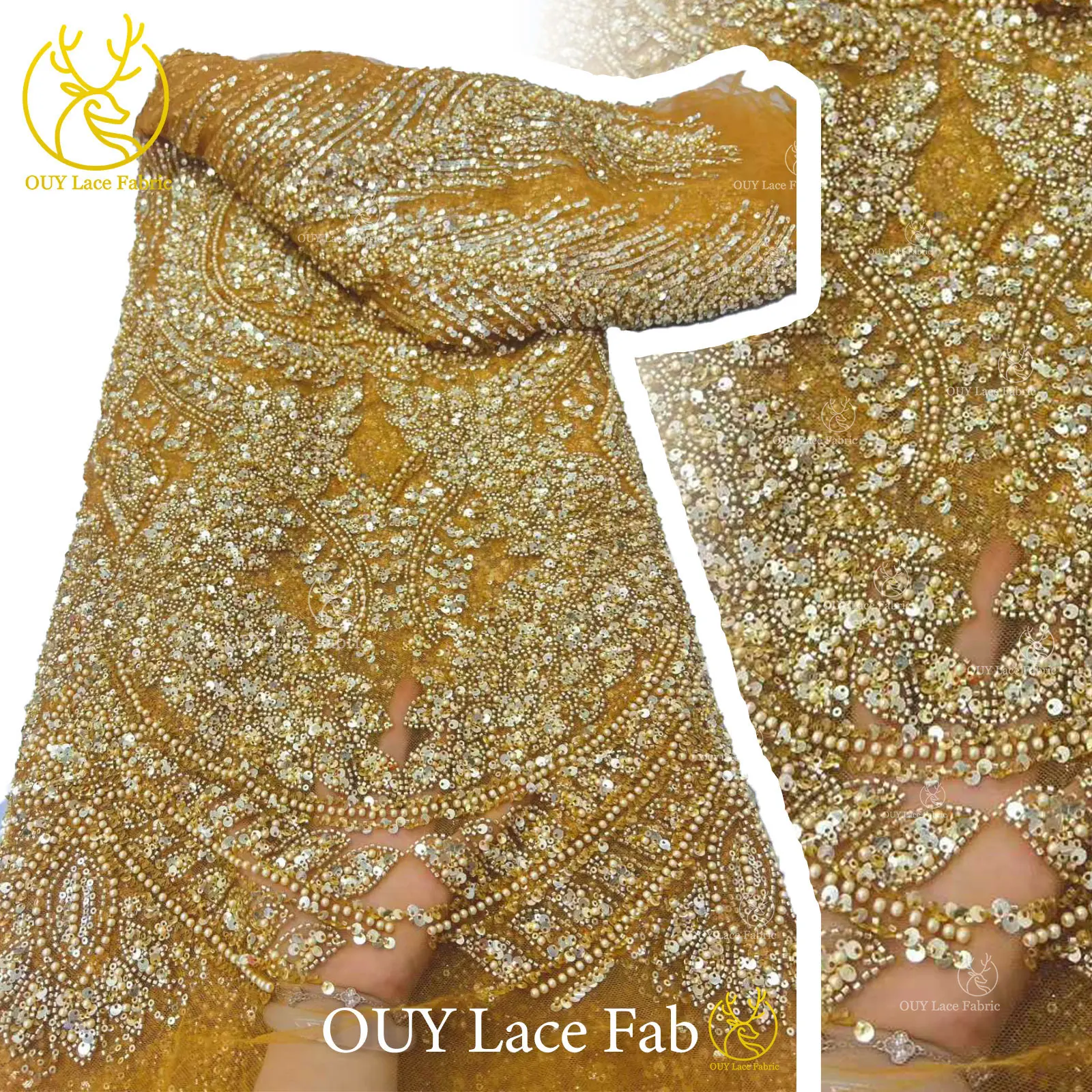 

Gold Luxury African Groom Handmade Beaded Lace Fabric 2026 High Quality French Sequins Tulle For Wedding Party Dress Sewing