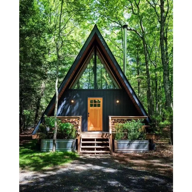 Multi-Functional Triangular Apartment Steel Frame A Frame Cabin Combined Living Bedroom Space for Urban Tiny Home Living