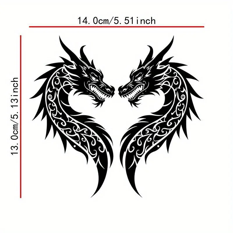 1 مجموعة مزدوجة التنين نمط ملصقات أسود أبيض تصميم معقد 14.0x13.0 سنتيمتر/5.51x5.13 بوصة لاصق الشارات لسيارة الهاتف المحمول