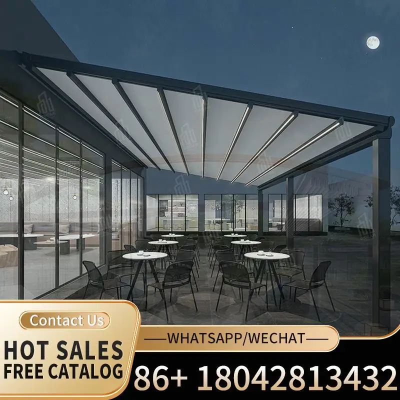 

High Quality Motorized Retractable PVC Awning Waterproof Aluminum Pergola System Dimmable LED for European Gardens American Pati