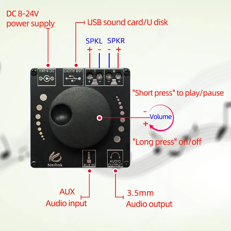 AP15H 20WX2 Bluetooth 5.0 Digital Audio Power Amplifier Board Module 12V 24V AUX USB Sound Card APP Control AMP Amplificador