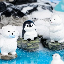 Mini Polar Bear Figurine Cartoon Penguin White Bear Micro Landscape Dollhouse Model Car Interior Ornament Home Desktop Decor