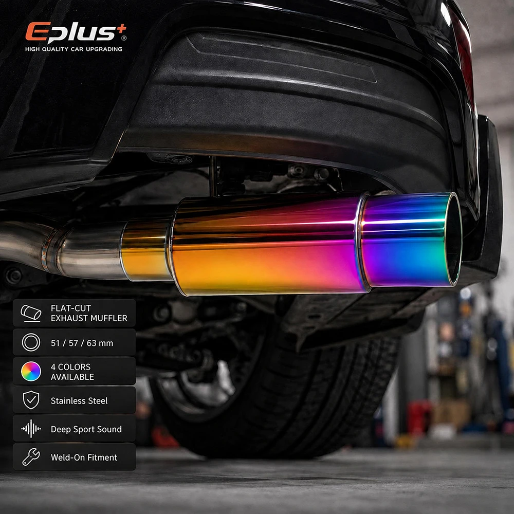 EPLUS Universeller Auto- und Motorrad-Auspuff-Schalldämpfer aus Edelstahl mit gerader Schnittspitze, Auto-Auspuff-Resonator, 51/57/63mm Einlass – Detail 5