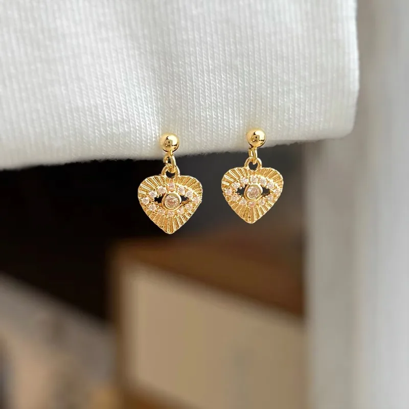 

Mini Minimalist Evil Eye Stud Earrings Micro Pave Zircon Eye Heart Fashion Office Jewelry