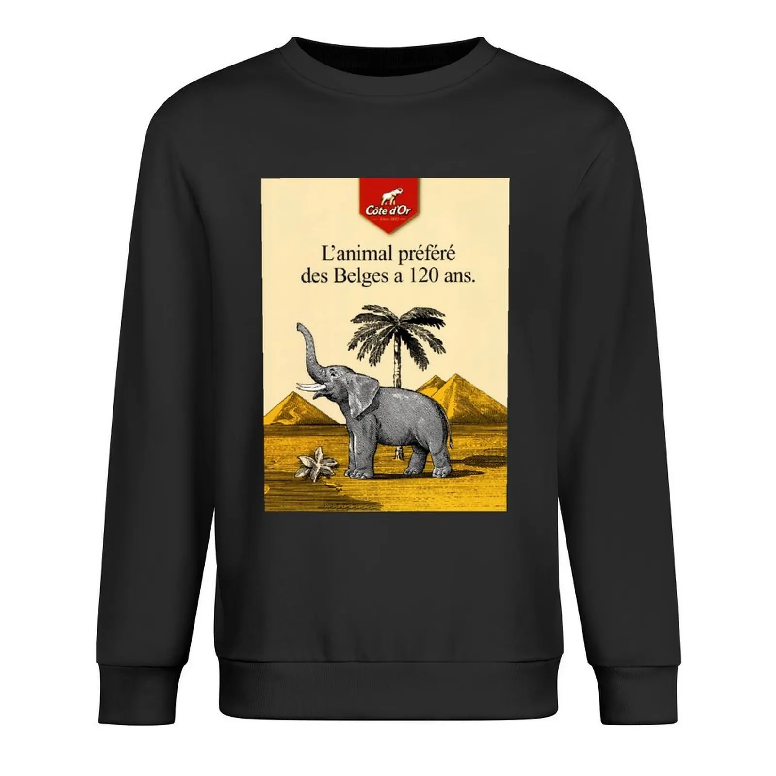 

COTE D' OR Belgian Chocolate Elephant and Pyramid Vintage Advertising Pullover mens clothes autumn sweatshirt