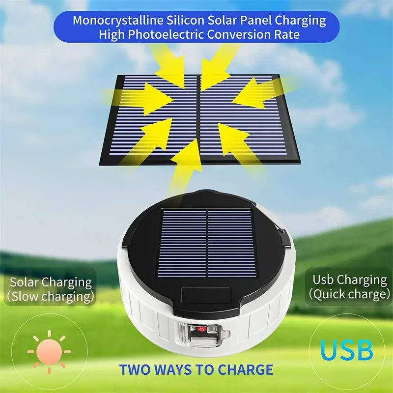 Solar Camping Light USB Rechargeable LED Light Bulb Waterproof Emergency Lights Tent Lamp with Remote Lanterns For