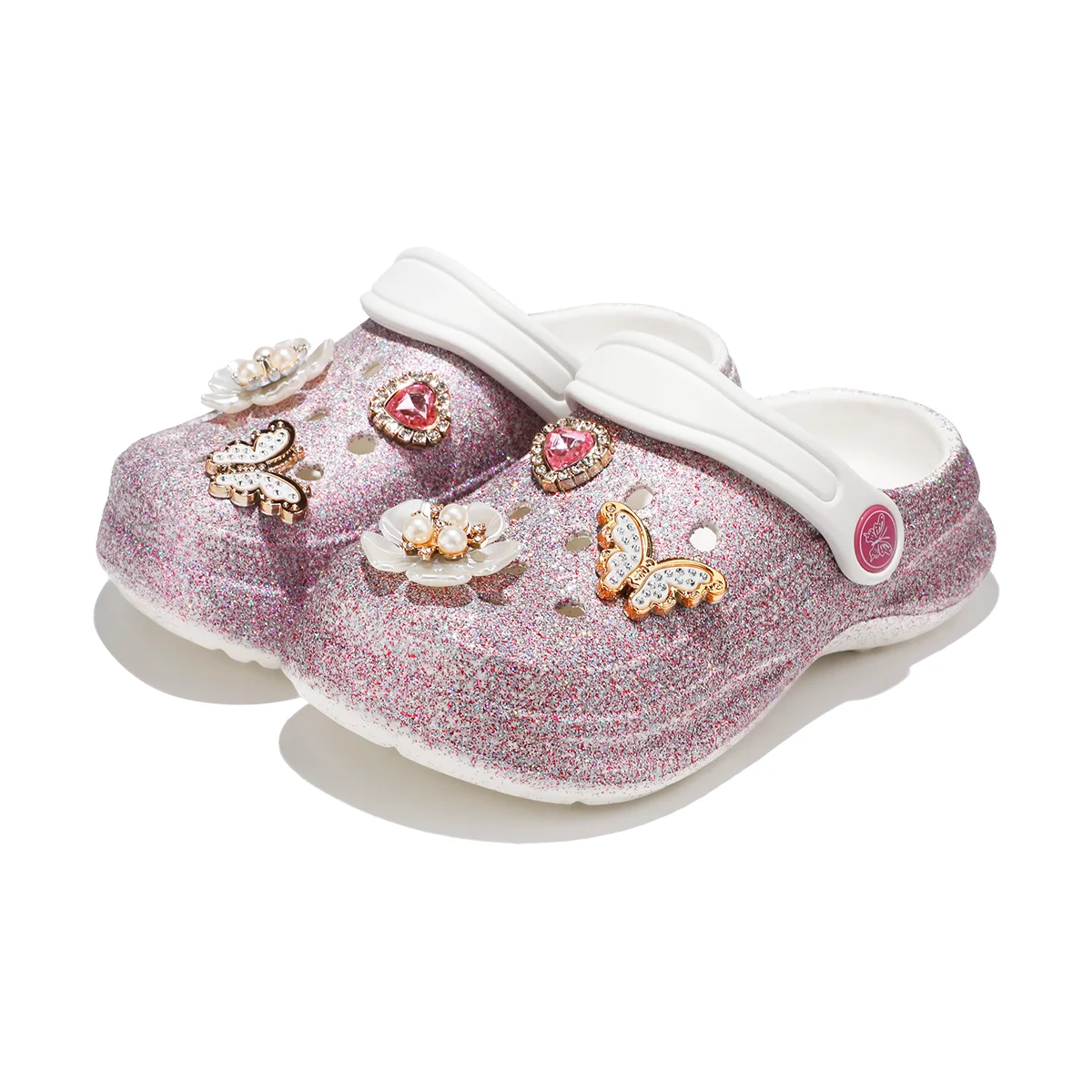 Kid's Glitter Clog and Mules, Lightweight EVA Garden Shoes, Non-Slip Sandals, Breathable Slip-On Shoes for Indoor Outdoor 168