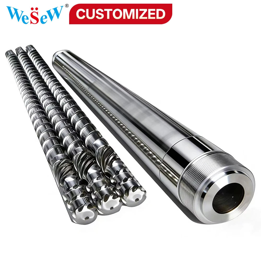 

Custom nitrided plastic injection molding machine parts dual-alloy barrels and screws stainless steel screws barrels extruders