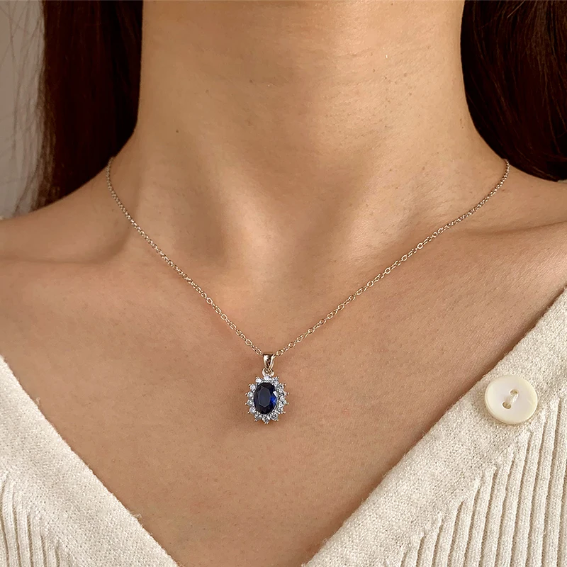 Luxurious and Authentic S925 Silver Sapphire Sun Lace Pendant Necklace Women's Jewelry Gift