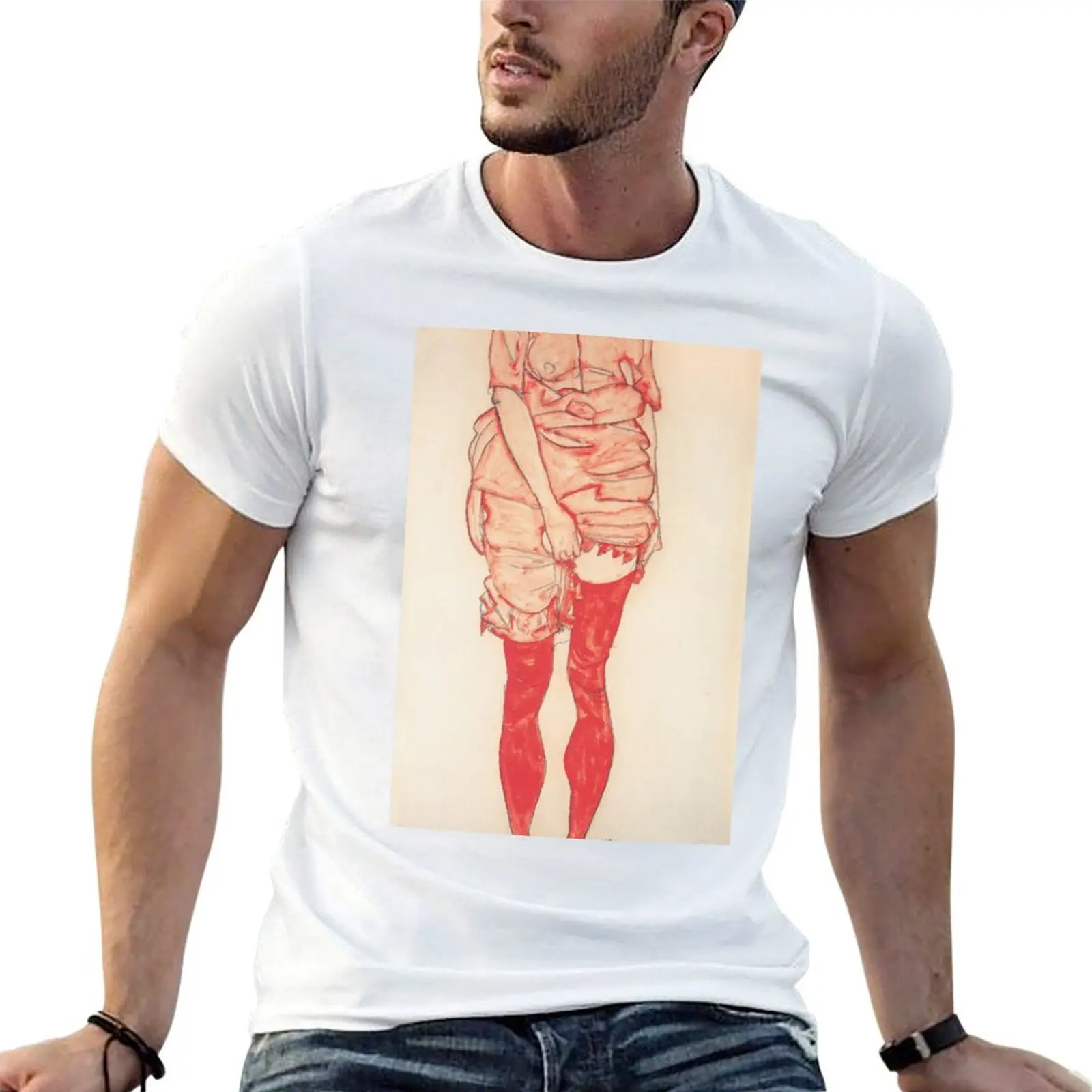 Vintage Egon Schiele Girl with the Red Stockings 1913 T-Shirt Plus Size Workout Short Sleeve Top